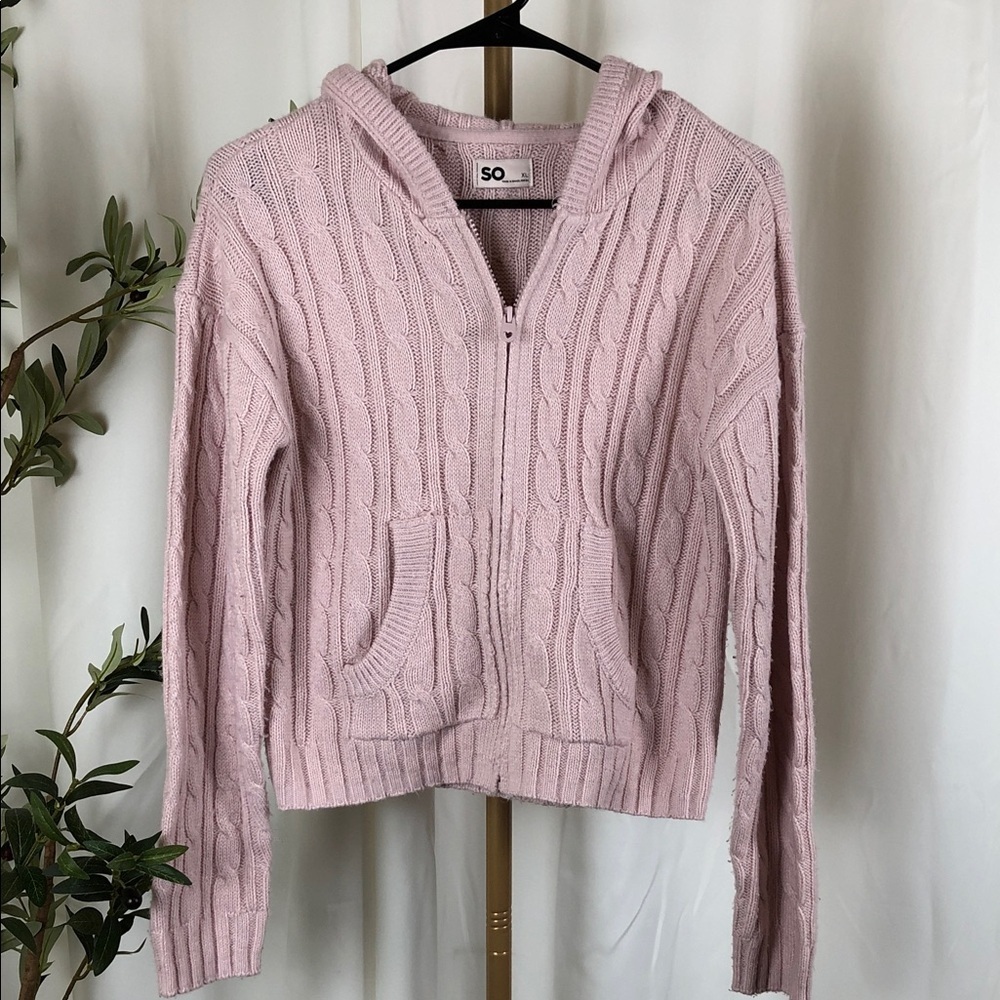 SO Kids Soft Pink Cable Knit Hoodie Sweater Full Zip Jacket (K1)